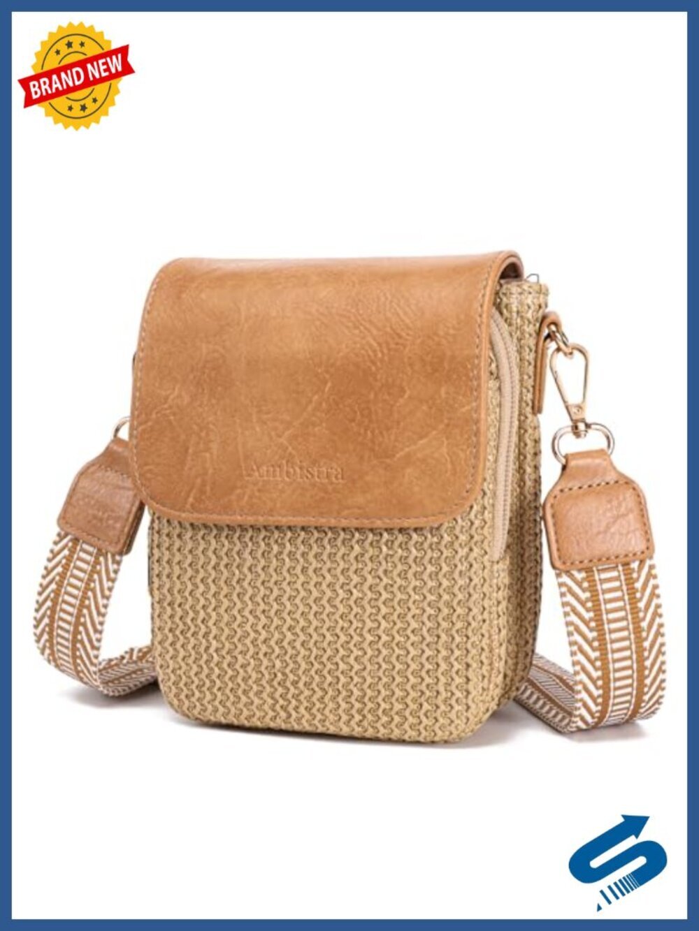 Faux Straw Crossbody Bag RFID Blocking Woven Summer Beach Purse